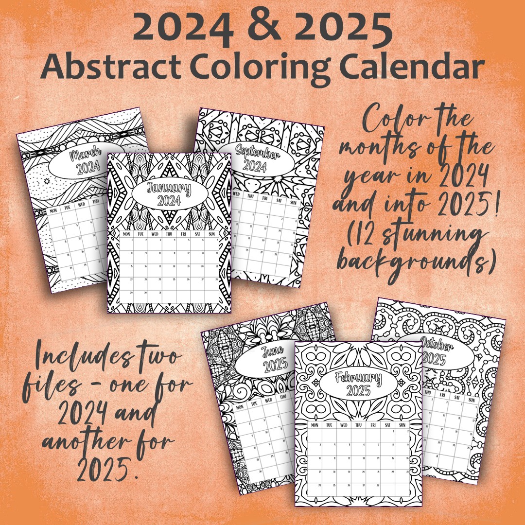 2024 & 2025 Abstract Coloring Calendar Plan Journal Color