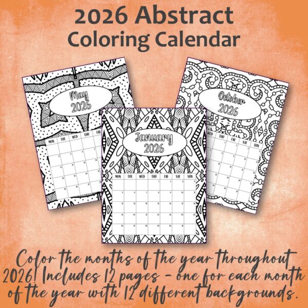 2026 Abstract Coloring Calendar