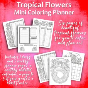 Tropical Flowers Mini Coloring Planner