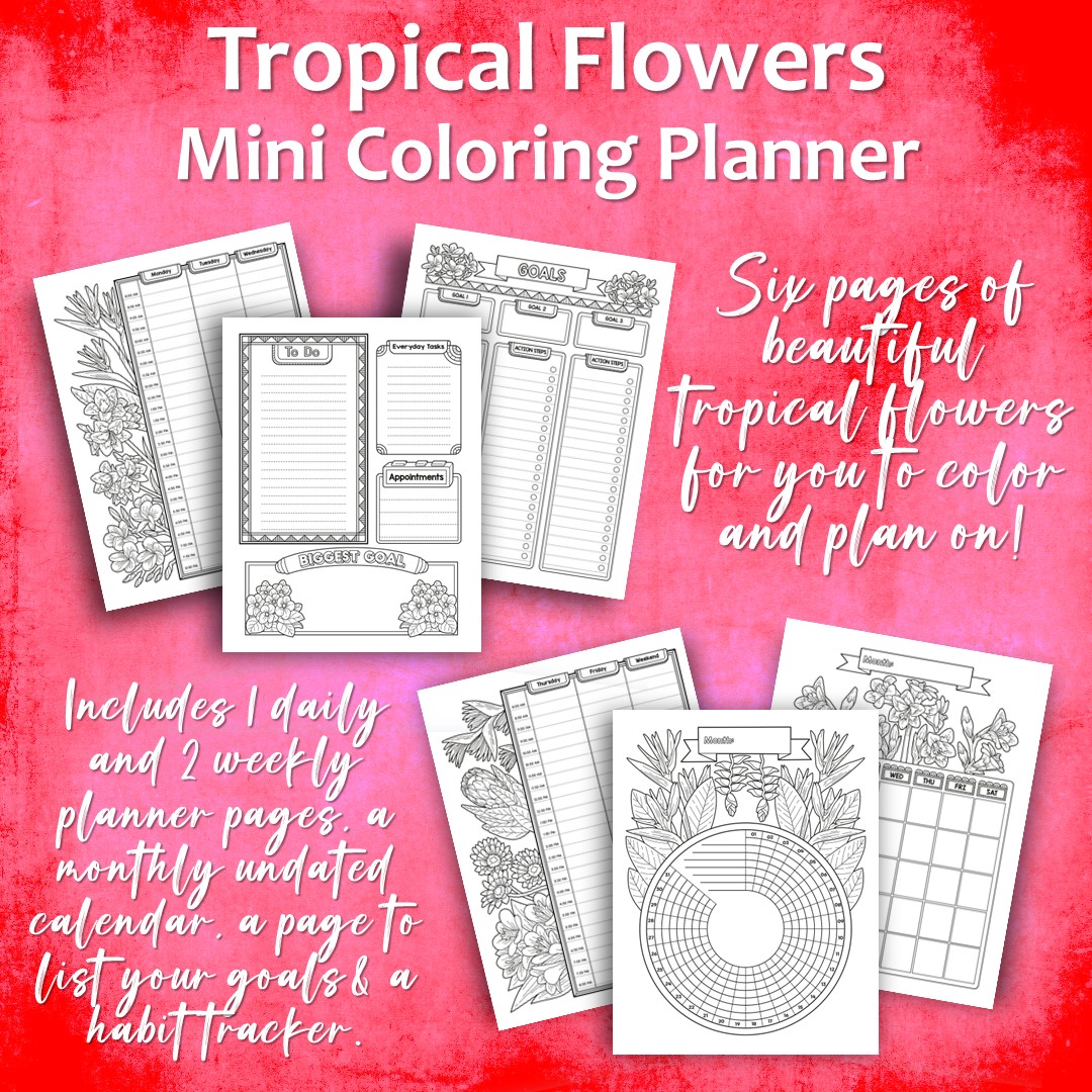 Tropical Flowers Mini Coloring Planner